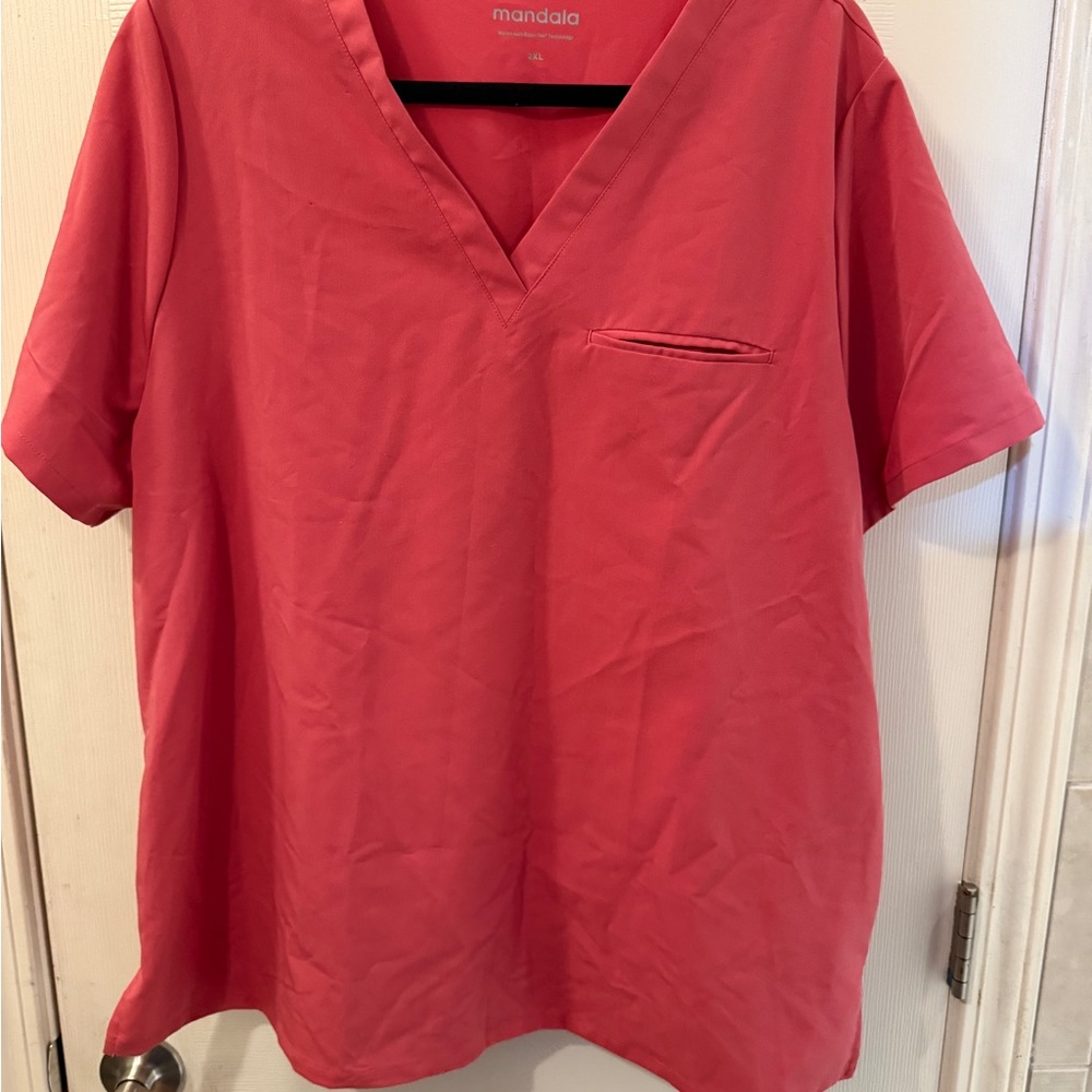 Mandala Coral V-Neck Scrub Top